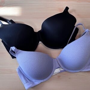 PINK Victoria’s Secret 36D T-Shirt Bra Bundle (2) – Black & Sparkly Lavender
